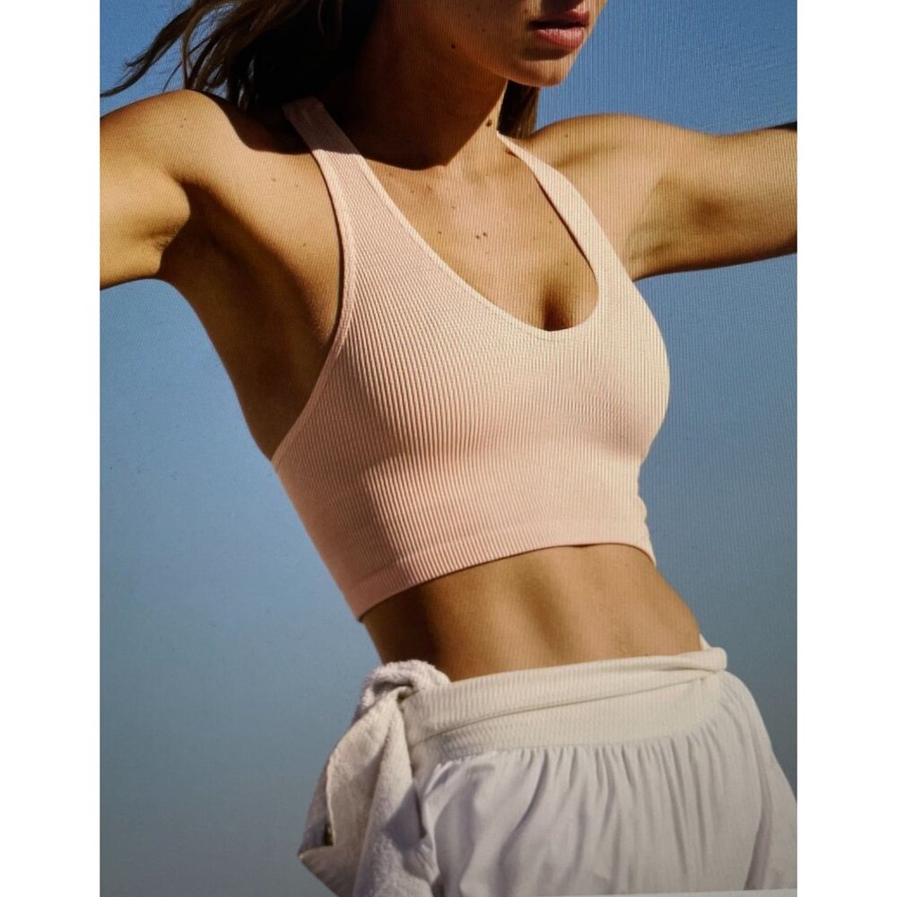 Free People Movement Peach Ribbed Racerback Crop Top S